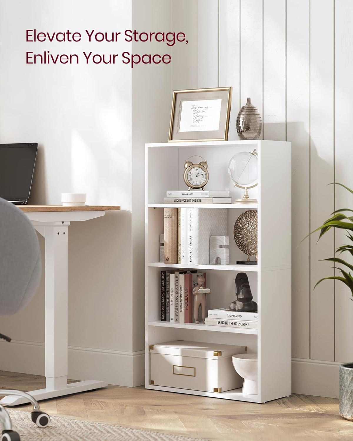 VASAGLE CUSTOS Collection - Bookshelf, 4-Tier Bookcase, Book Shelf, Open Storage Shelf, 9.4 x 23.6 x 42.4 Inches, for Living Room, Home Office, Dinning Room, Cloud White ULBC164T14