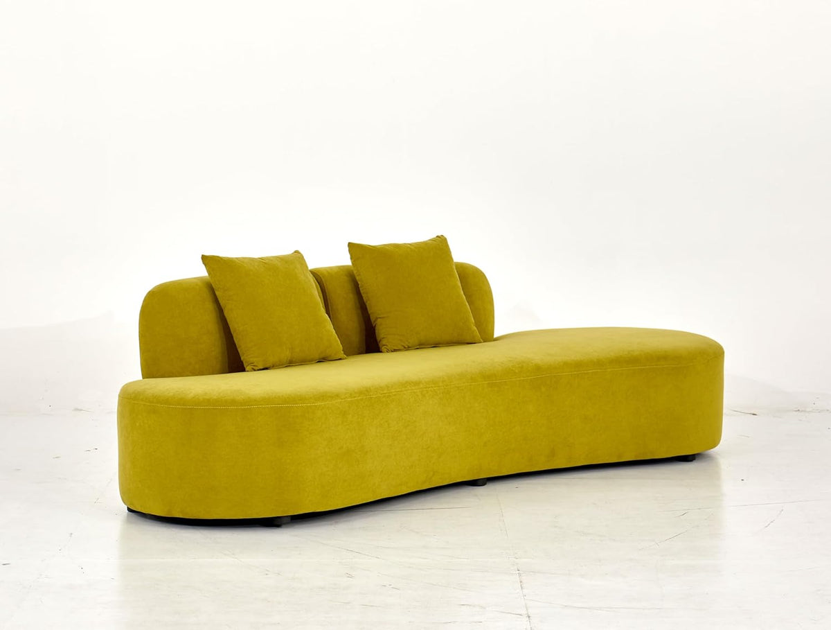 Container Furniture Direct 90" Curved Sofa with Throw Pillows, 4 Seater Luxury Velvet Couch with Half Moon Design and High-Density Foam, Ideal for Modern Living Room, Office & Apartment, Olive Green