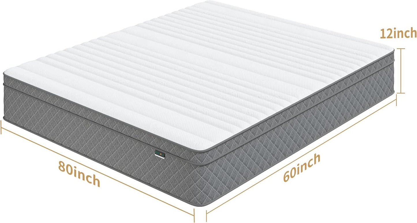 Queen Mattress, 12 Inch Cooling-Gel Memory Foam and Pocket Spring Hybrid Mattress, Queen Bed Mattressess in a Box, CertiPUR-US Certified, Medium Firm