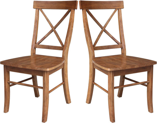 IC International Concepts Set of Two X-Back Dining Chairs, Distressed Oak