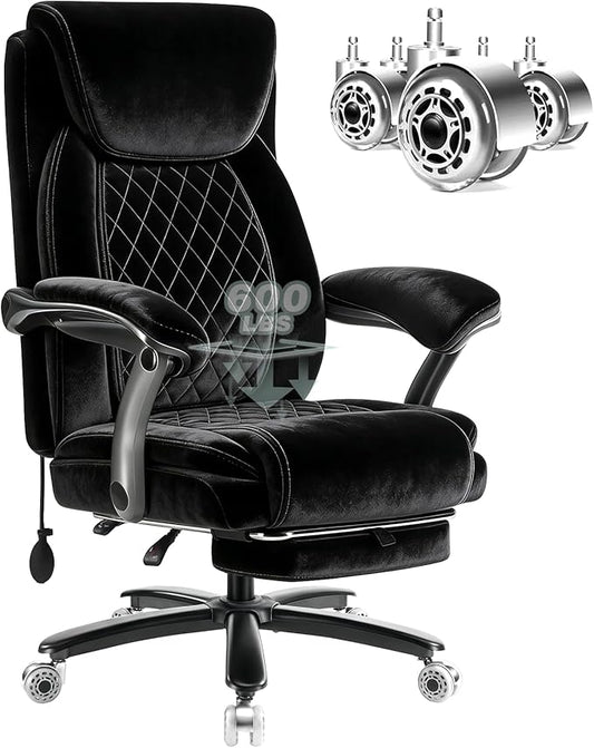 600LBS Reclining Heavy Duty Office Chair with 5D Flip Arms, Big and Tall Office Chair with Pocket Spring Cushion, Large High Back with Adjustable Lumbar Support,Dual Rubber Wheel