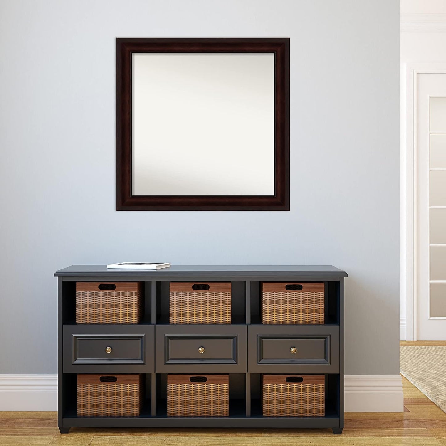 Amanti Art Silver Bathroom Mirror for Over Sink, 30x30 Classic Honey Silver Square Vanity Mirror, Large Casual Frame, Hangs Horizonally and Vertically, Bathroom Wall Decor, Non-Beveled Edge