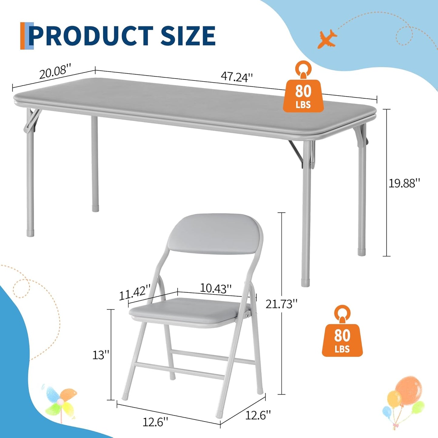 GarveeHome 7-Piece Kids Folding Table and Chairs Set, Toddlers Children's Activity Table and Chairs Set for Dining Room,Daycare,Classrooms