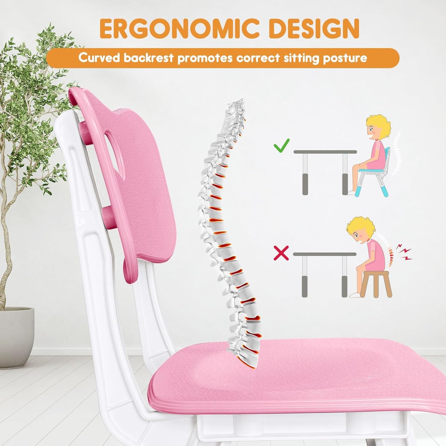 Kids Chair Adjustable Height Children Chairs Suitable for Children Age 2-8 with Foot Covers for Home Classroom Kindergarten and Children's venues Two-Pack