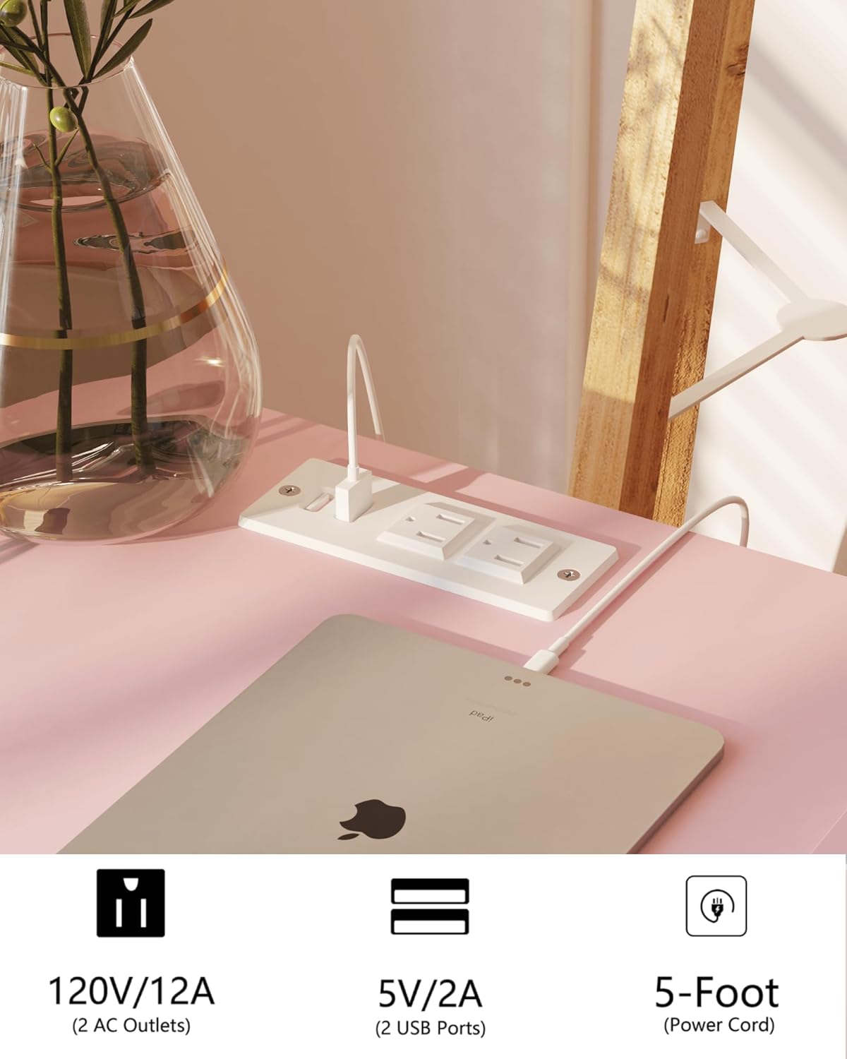 Nightstand with Oultlet,Modern Bedside Table with Storage Drawer and Open Wood Shelf, for Living Room, Bedroom and Small Spaces, Accent Night Stand with Solid Wood Legs, Easy Assembly,Pink