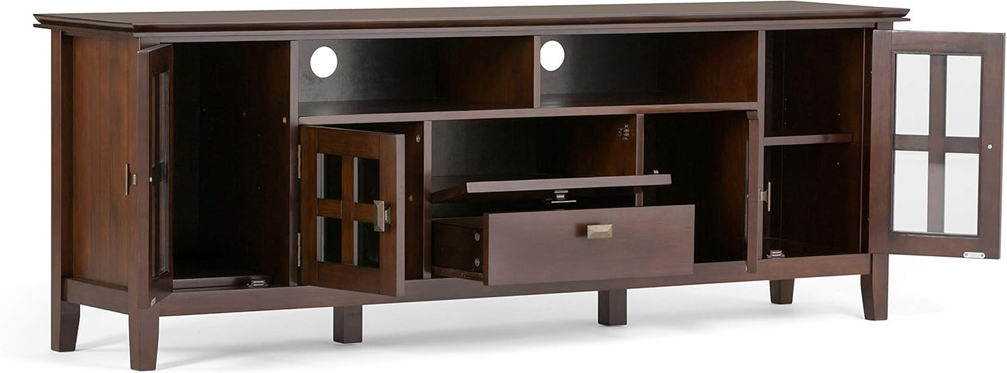 SIMPLIHOME Artisan SOLID WOOD 72 inch Wide Transitional TV Media Stand in Russet Brown For TVs up to 80 inches for the Living Room and Entertainment Center