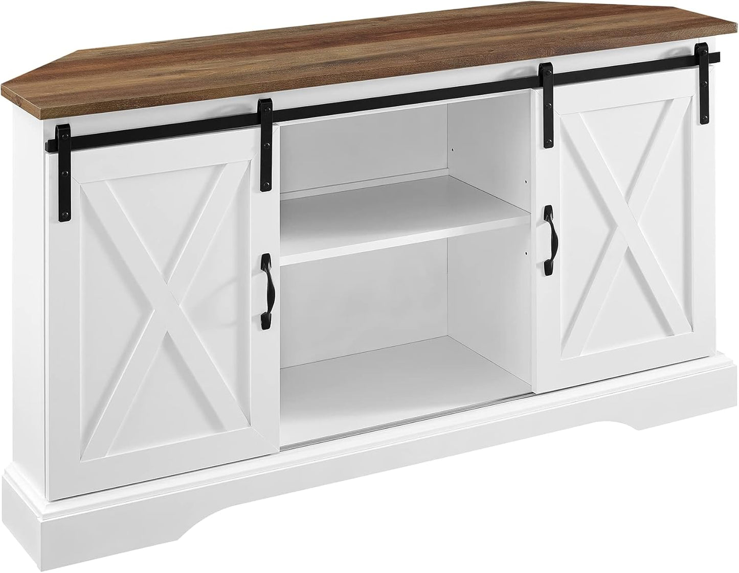 Walker Edison Everette Modern Farmhouse Double Sliding X Barn Door Stand for TVs up to 58 Inches, 52 Inch, Reclaimed Barnwood and Solid White