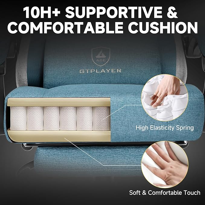 GTPLAYER Gaming Chair, Fabric Computer Office Chair with Pocket Spring Cushion, Ergonomic Office and Gaming, Video Gaming Chair with Linkage Armrests, High Back Desk Chair with Adjustable Recliner