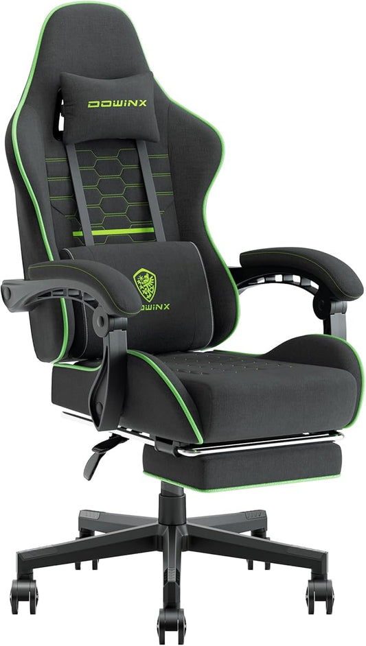 Dowinx Gaming Chair with Pocket Spring Cushion, Computer Office Game Chair, Linkage Armrests and Footrest, High Back Ergonomic Computer Chair with Lumbar Support Task Chair with Footrest(Green)
