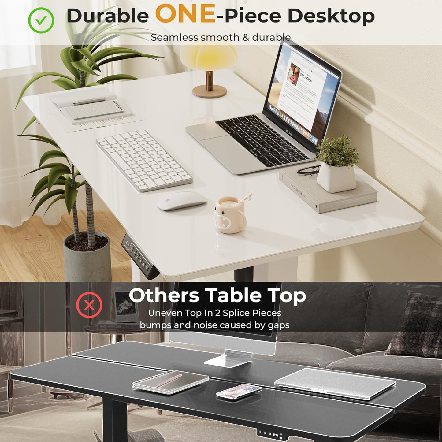 JOY worker Small Glass Standing Desk, 35" x 20" Electric Whole Piece Height Adjustable Desk with 4 Lockable Casters, Mobile White Sit to Stand Workstation for Home Office