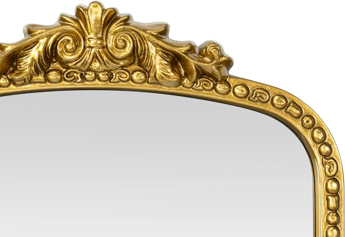 Traditional Ornate Floor Mirror Gold Arched Framed Full Length Wall Mirror Baroque Inspired Full Body Mirror, Antiqued Gold 30 x 60''