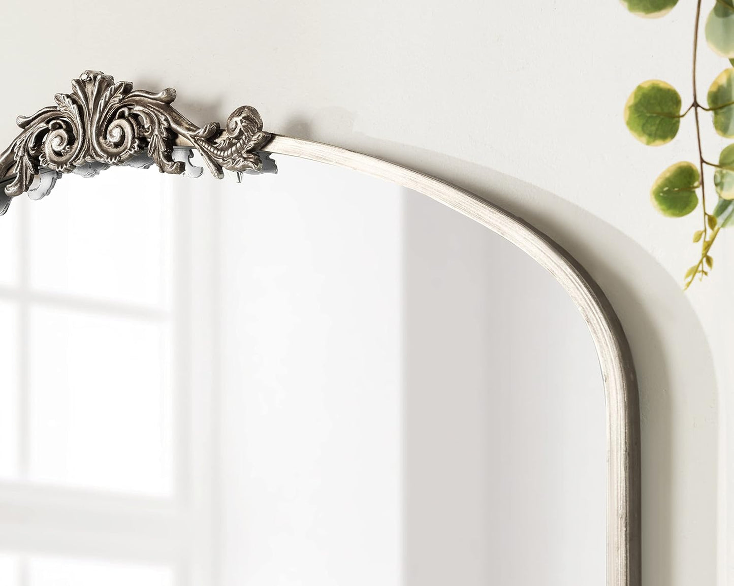 Kate and Laurel Arendahl Ornate Traditional Arched Mirror; 36 x 29; Silver; Decorative Baroque Style Arched Wall Mirror with Wide Frame and Ornamental Crown