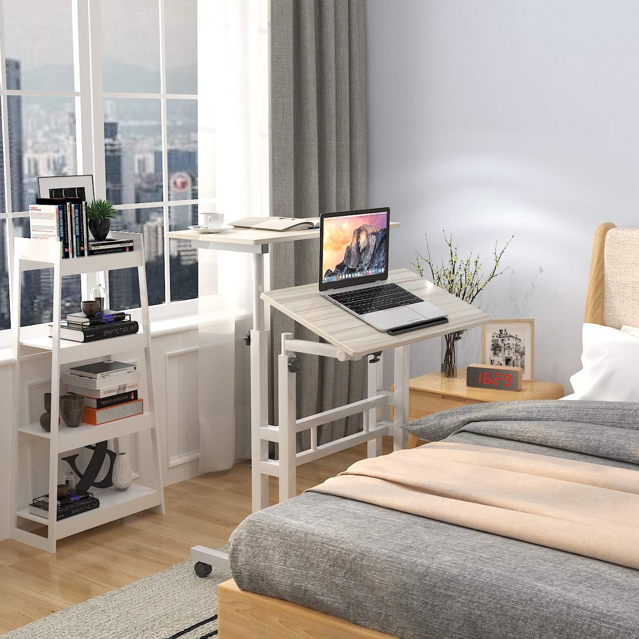 soges 23.6inches Height Adjustable Desk Laptop Desk on The Wheels, Rolling Stand Up Desk Computer Desk Adjustable Standing Desk Sit and Stand Desk Portable Laptop Table, Beige