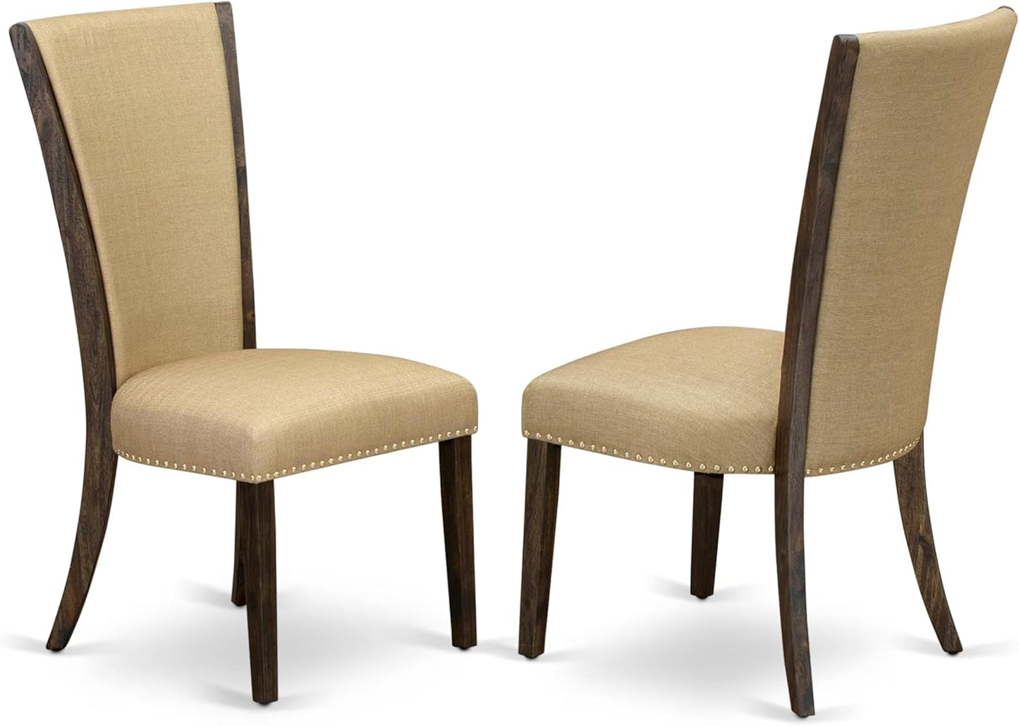 East West Furniture V727VE703-5 5 Piece Dining Room Table Set Includes a Rectangle Dining Table with V-Legs and 4 Brown Linen Fabric Upholstered Parson Chairs, 40x72 Inch, Multi-Color