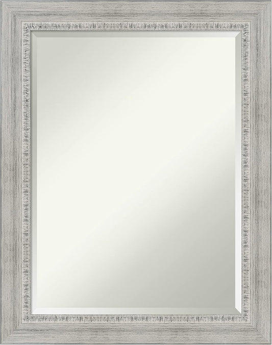 Amanti Art White Bathroom Mirror for Over Sink, 29x23 Rustic White Wash Rectangle Vanity Mirror, Medium Rustic Farmhouse Wood Frame, Hangs Horizonally and Vertically, Bathroom Wall Decor, Beveled Edge