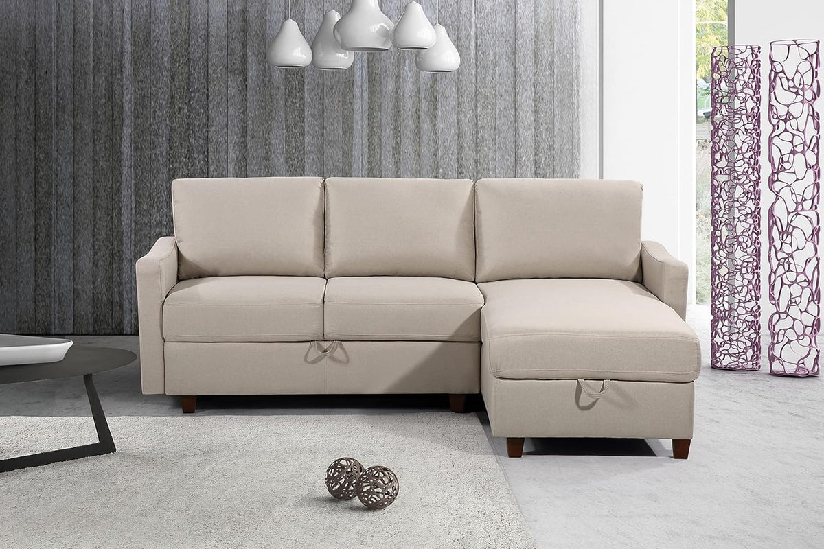 Container Furniture Direct Sectional Sofa with Storage – Modern Upholstered Living Room Couch, Reversible Chaise for Home, Apartment, Office, 81.9” L, Beige