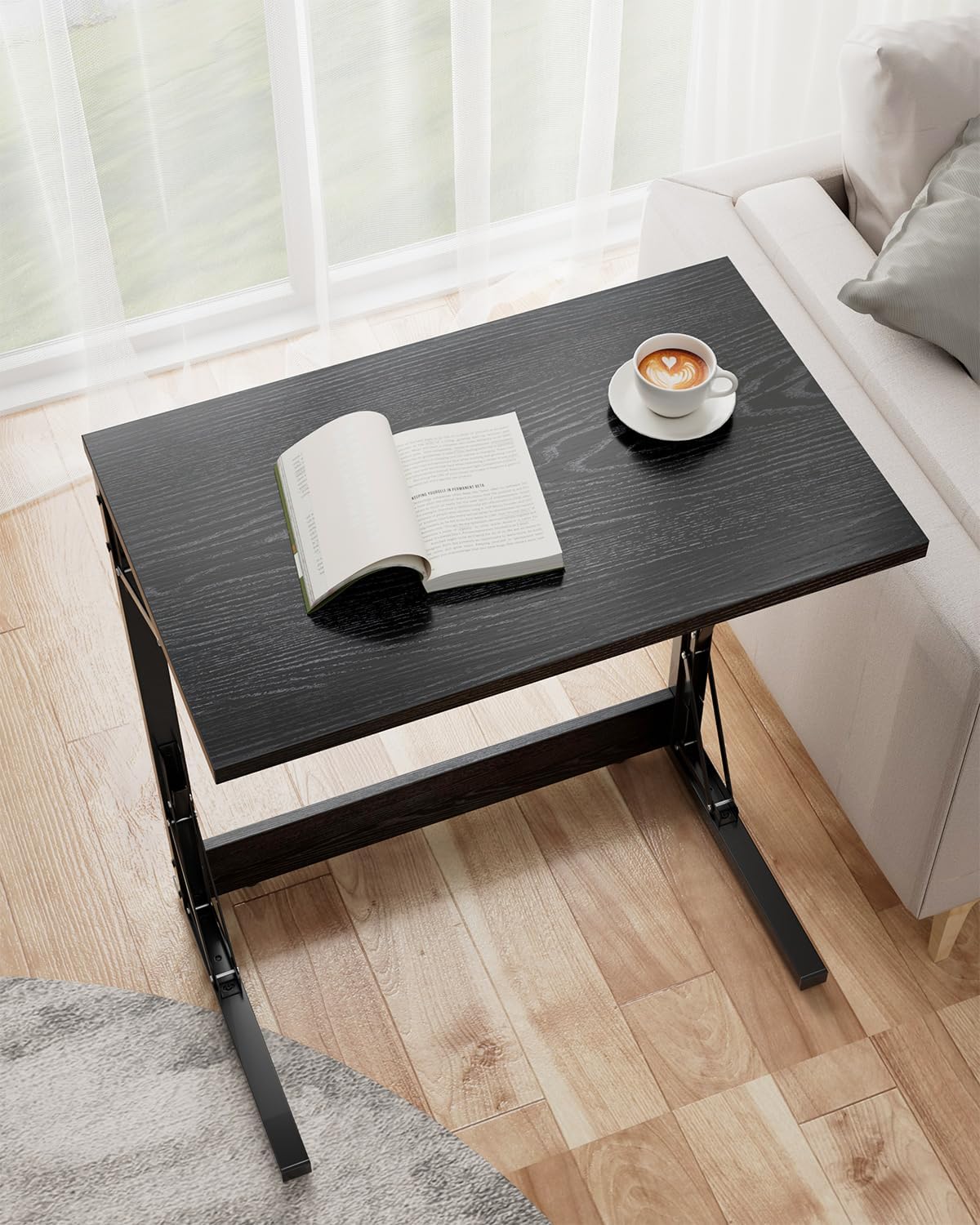 Tatub Folding TV Tray Table, 24" Wide C-Shaped End Table for Couches, Small Sofa-Side Laptop Desk with Metal Frame for Living Room, Bedroom,Black