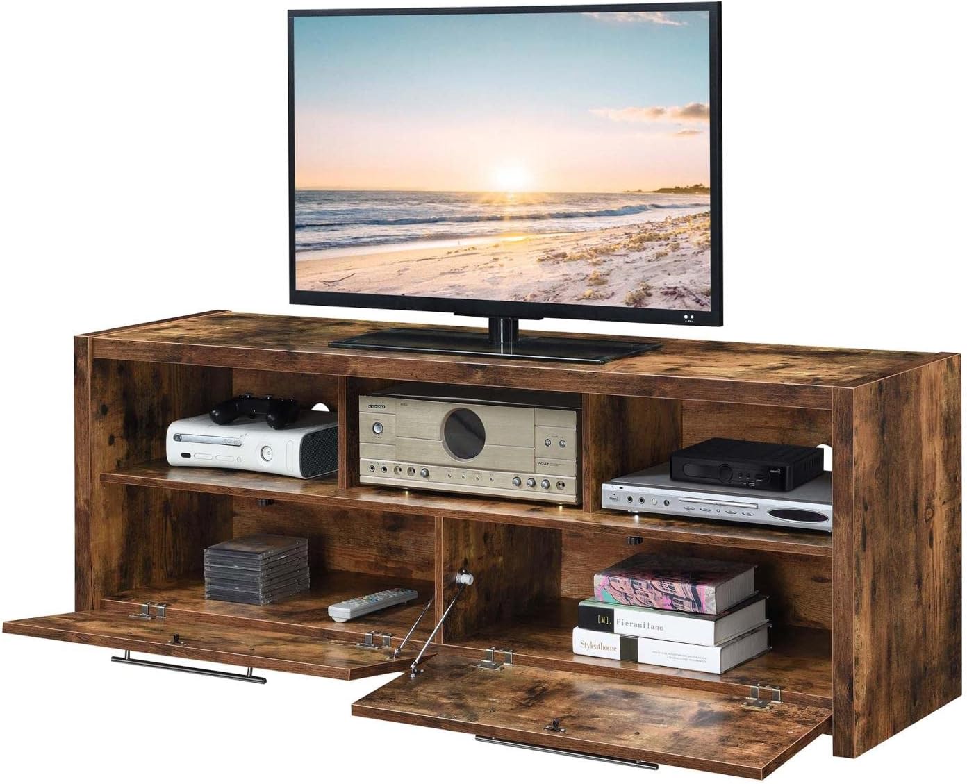 Convenience Concepts Newport Marbella 60 inch TV Stand with Cabinets and Shelves Home_Furniture_and_Decor, Unspecified, Barnwood