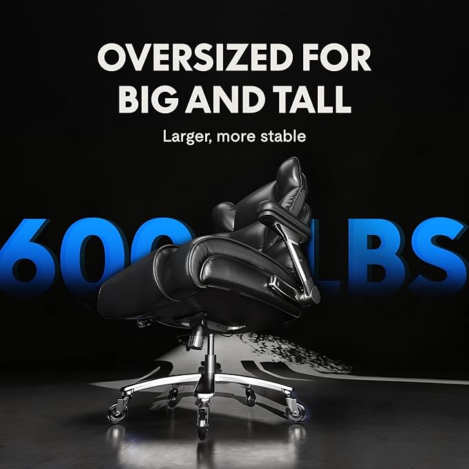 FLEXISPOT 600lbs Big and Tall Office Chair for Heavy People, Heavy Duty Computer Desk Chair with Dynamic Lumbar Support 2D Armrest Blade Wheels, Chairs for Home Office Gaming Working, Leather, Black