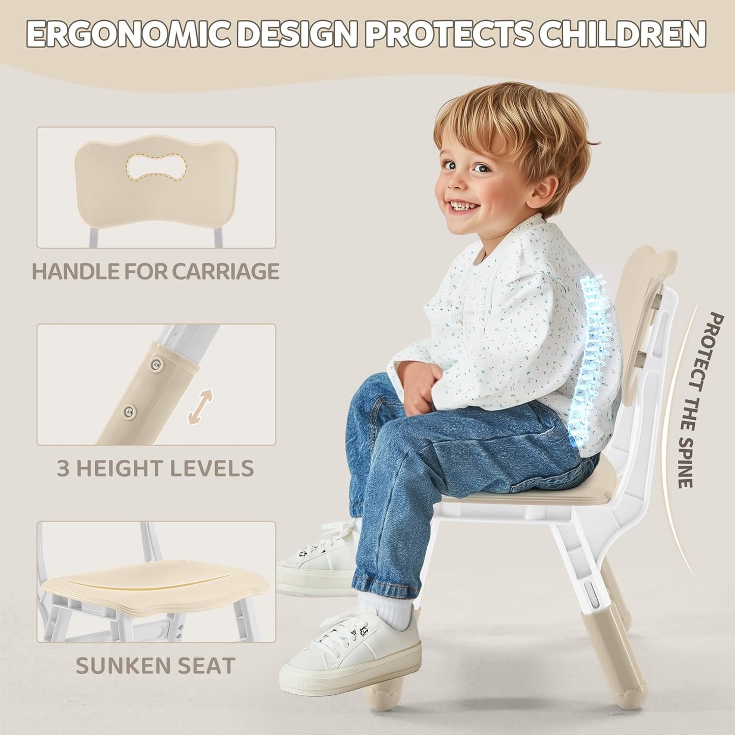 Adjustable Kids Table & Chairs Set for Ages 3-8 | 31.5"x23.6" Easy-Clean Activity Table | Meets ASTM/CPSC Standards for Daycare, Homeschool & Playroom (Natural, 4 Chairs)