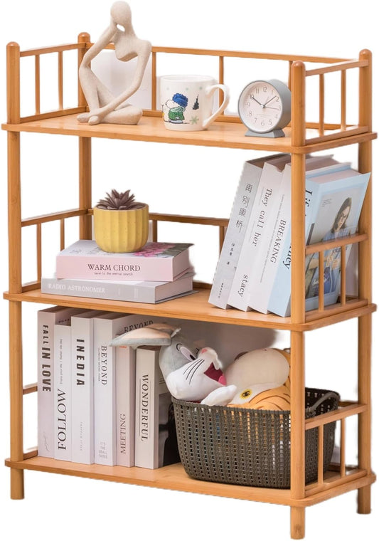 GOGOGO Bamboo Bookshelf -Tool-Free Assembly, Modular, Eco-Friendly Wooden Bookcase, Height Extendable(Natural, 11.8" H(3 Tier))