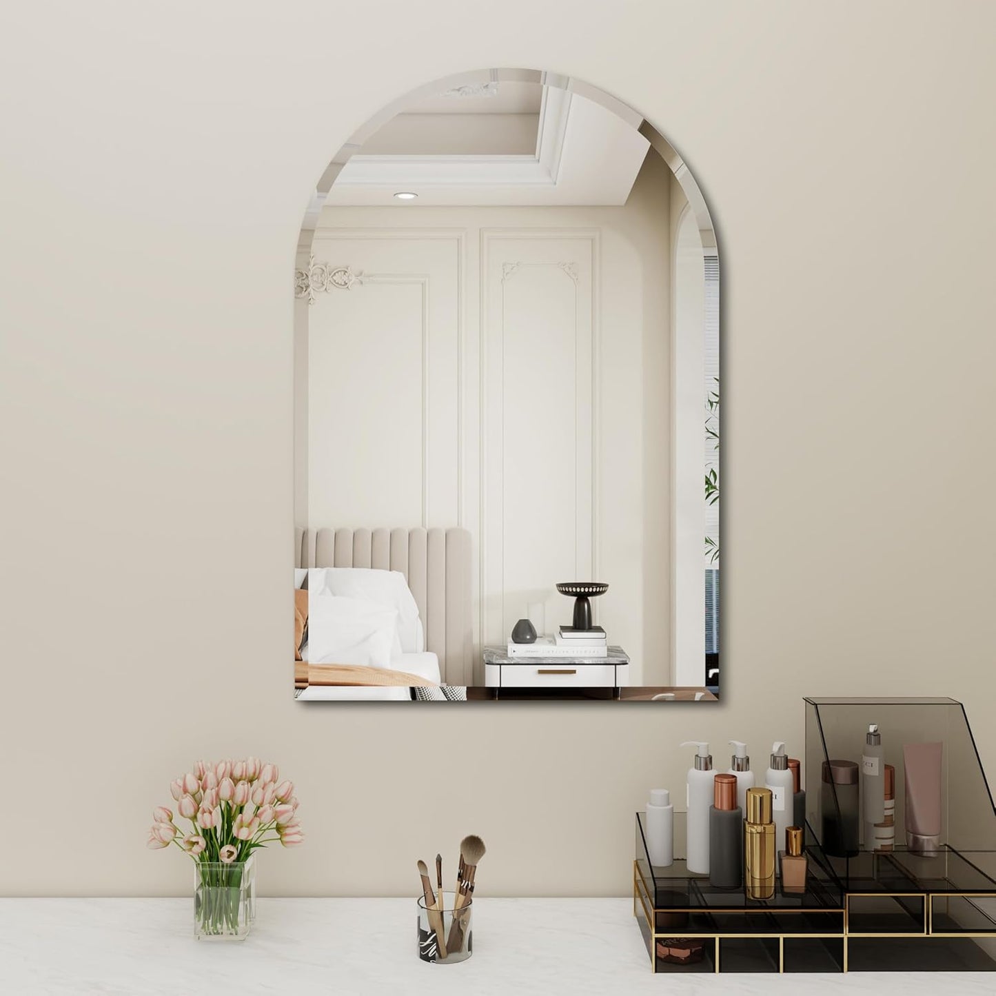 Arched Bathroom Mirror, 20X30 inch Arched Frameless Mirror, Arch Wall Mirror，Frameless Mirrors for Bathroom,Beveled Bathroom Mirror.