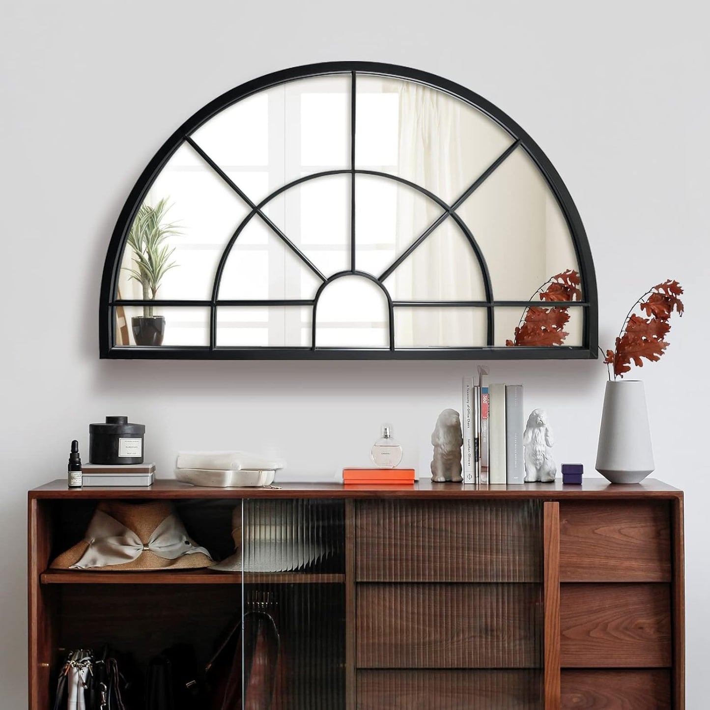 WAMIRRO Arched Window Pane Mirror Decor,Farmhouse Mantel Mirrors for Fireplace/Living Room,24"X40"