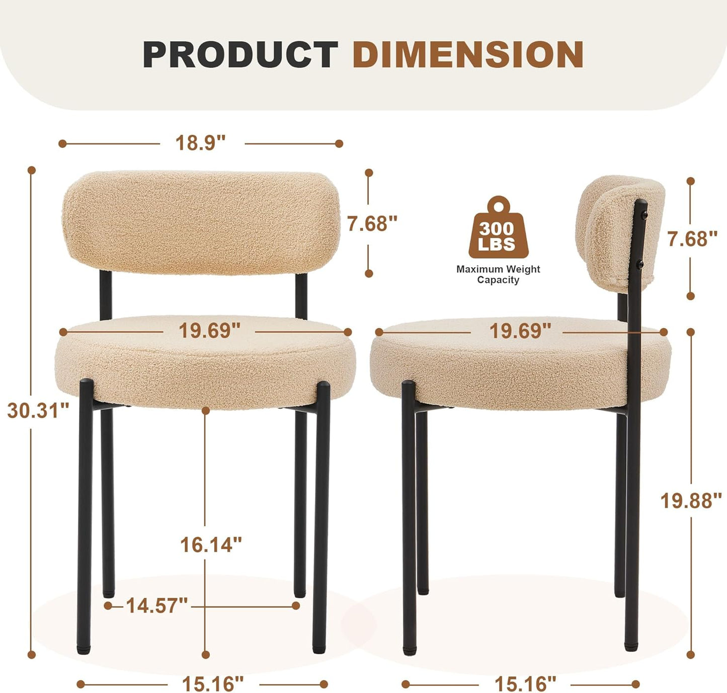 Dining Chairs Set of 4, Beige Boucle Dining Chair, Curved Backrest Upholstered Dining Room Chairs with Black Metal Legs, Mid Century Modern Dining Chairs for Kitchen, Living Room, Beige