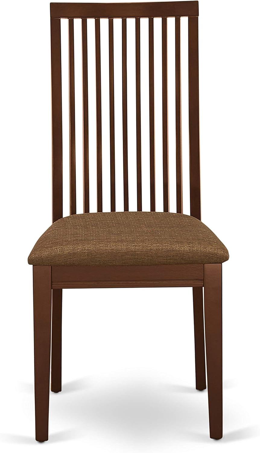 East West Furniture DLIP5-MAH-C 5 Piece Modern Dining Table Set Includes a Round Wooden Table with Dropleaf and 4 Linen Fabric Dining Room Chairs, 42x42 Inch, Mahogany