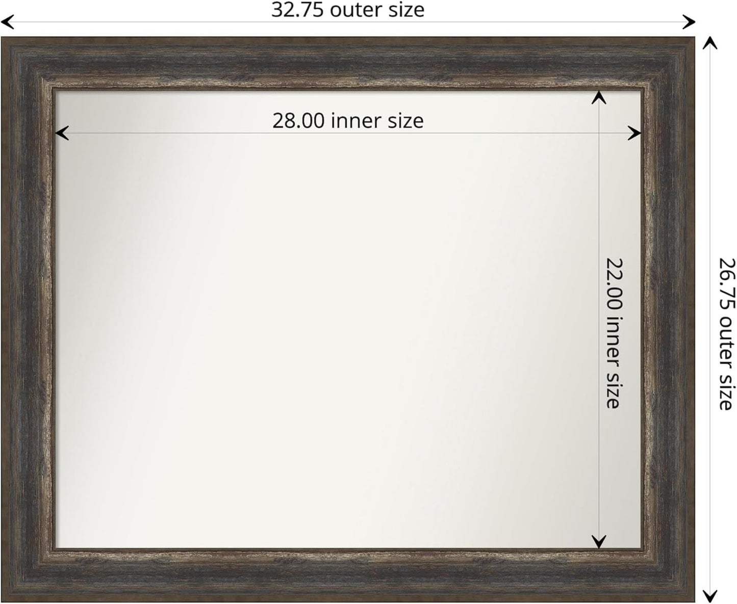 Amanti Art Brown Bathroom Mirror for Over Sink, 27x33 Alta Rustic Char Rectangle Vanity Mirror, Large Country Rustic Frame, Hangs Horizonally and Vertically, Bathroom Wall Decor, Non-Beveled Edge
