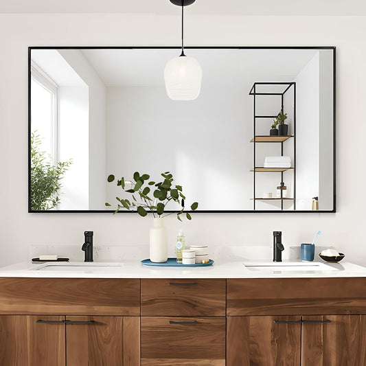 Bathroom Mirror, 30x48 Inch, Black Frame, Rectangle, Wall Mounted, Metal Framed Vanity Mirror, Modern, Hangs Horizontal Or Vertical