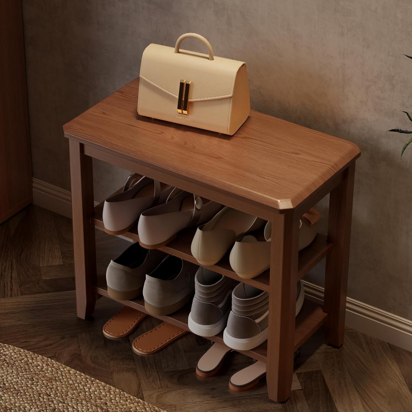 Wood Shoe Rack Bench for Entryway, 2 Tier Shoe Rack for Front Door Entrance, Shoe Bench with Shoe Storage for Entryway, Bedroom, 23.6"