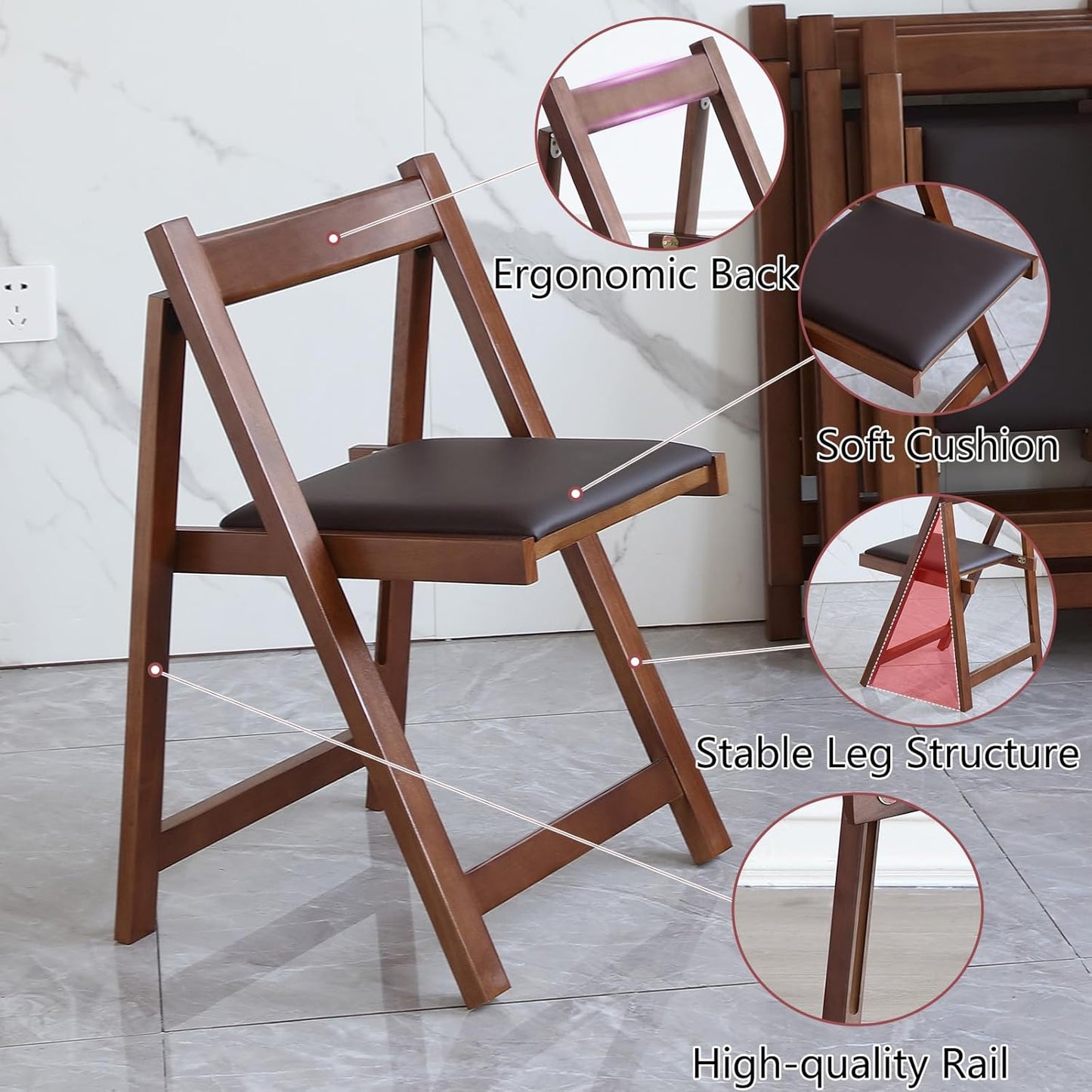 Folding Dining Chairs with Padded Seat Lightweight sillas para Fiestas,2 Pack Folding Chair for Dinner,Party Wedding,Picnic Event, 196LB Weight Capacity(Walnut)