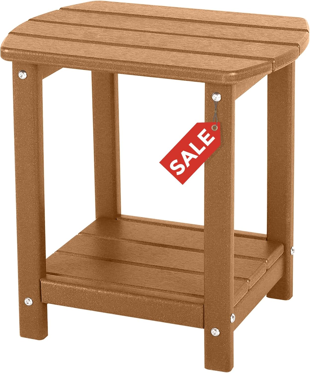 Adirondack Square Outdoor Side Table,2-Tier Storage Patio Side Table, HDPE End Tables for Backyard Pool Porch Garden Lawn BrownRed