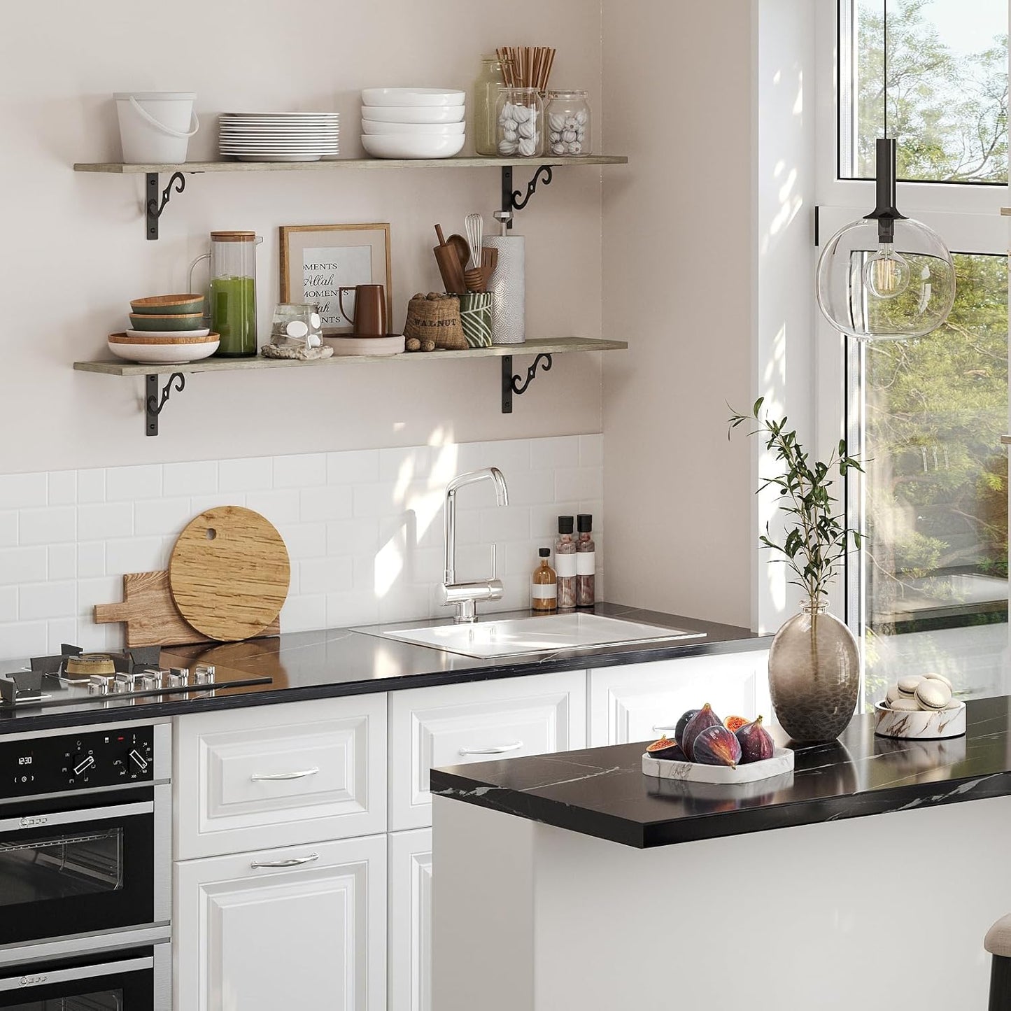 DINZI LVJ Long Wall Shelves, 55.1" Large Floating Shelves Set of 2, Wide Display Shelf Wall Mounted with Brackets, Easy Hanging for Living Room, Toilet, Office, Bedroom, Gray Wash