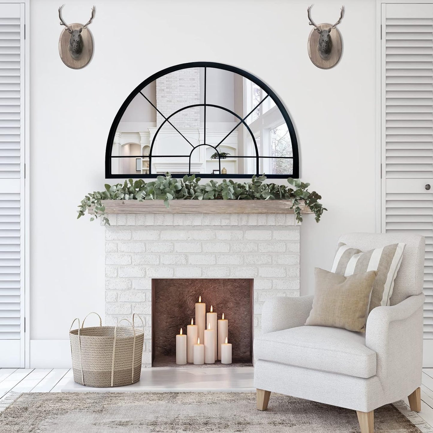 WAMIRRO Arched Window Pane Mirror Decor,Farmhouse Mantel Mirrors for Fireplace/Living Room,24"X40"