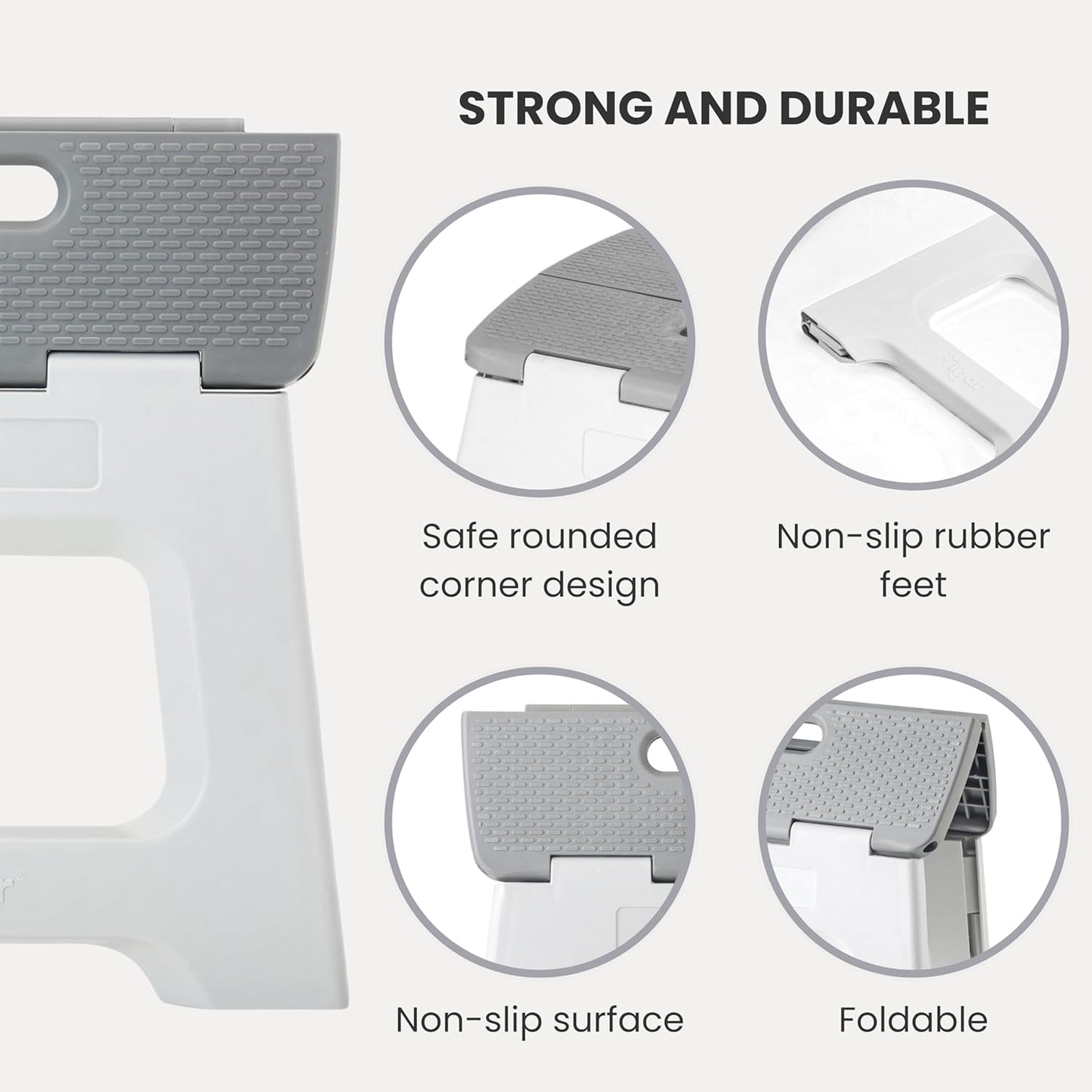 Vigar Compact Step Stool Foldable, 10-1/2-inch Step Stools for Adults up to 330 Pound, Lightweight Stool, Non-Slip Folding Step Stool, Gray