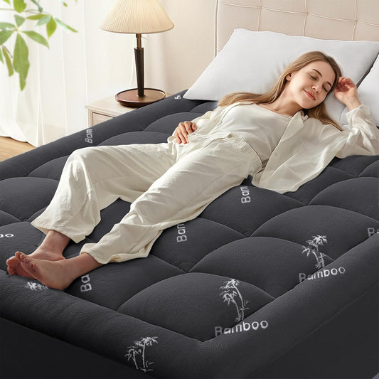 Anluoer Memory Foam Mattress Topper King for Back Pain, Rayon Derived from Bamboo Pillow Top Mattress Topper for Hot Sleepers,Cooling Mattress Pad with 8-21" Deep Pocket, 78x80 Inches, Dark Grey