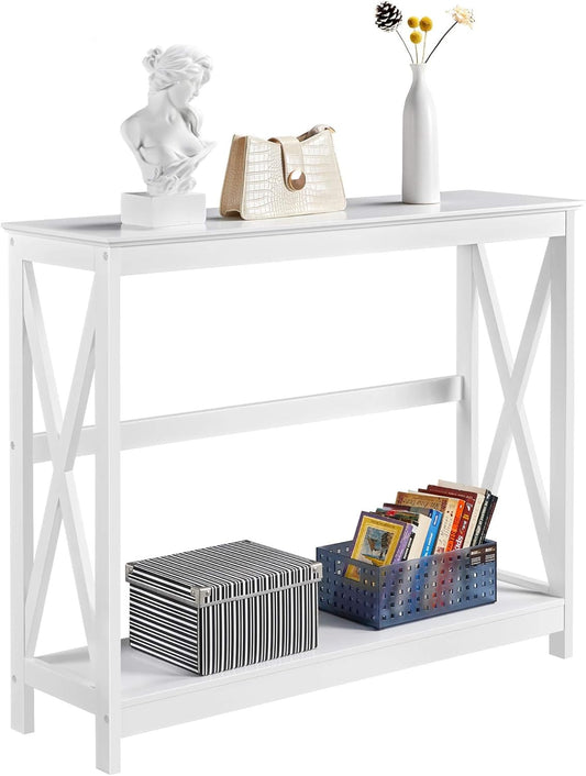 Yaheetech Wood Entryway Table, Console Table for Entryway, 2-Tier Sofa Table Accent Table w/Storage Shelf for Living Room, Hall, Foyer, White