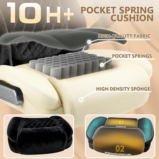 650LBS Fabric Heavy Duty Office Chair with 5D Flip Arms,Comfy Big and Tall Executive Office Desk Chair with Pocket Spring Cushion,High Back Computer Chair with Lumbar Support,Dual Rubber Wheel