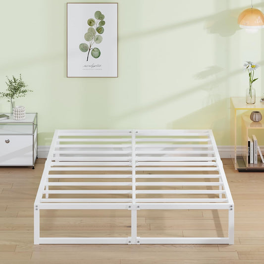 EMODA 12 Inch King Bed Frame, Metal Platform White Bed Frame King No Box Spring Needed, Heavy Duty Steel Slats Support, Easy Assembly, Noise Free