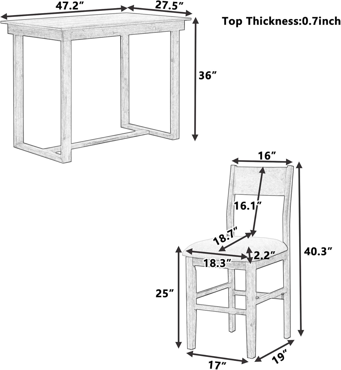 Merax Farmhouse Counter Height 5-Piece Dining Set with 1 Rectangular Table and 4 Upholstered Chairs for Small Places, Family Kitchen Furniture, Brown