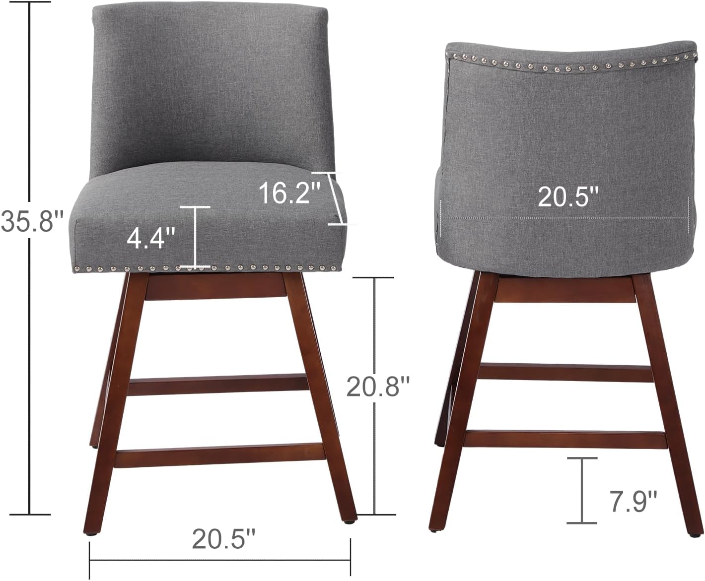 Counter Height Barstools Set of 2,360° Swivel Bar Stools with Back,26 inch Modern Counter barstools,Upholstered Bar Tall Stools for Kitchen Counter,Kitchen Island,Bar, Home (Dark Gray, SET OF 2)