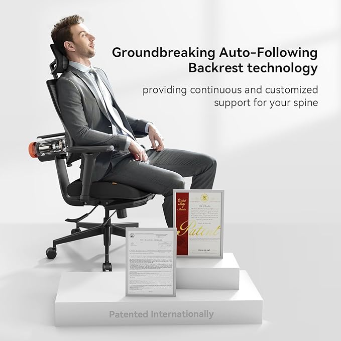 Newtral Ergonomic Home Office Chair-Office Desk Chair with Footrest, Auto-Following Backrest, 4D Armrests, 96°-136° Recline, Adjustable Seat Depth & Height (Black, 2D Headrest)