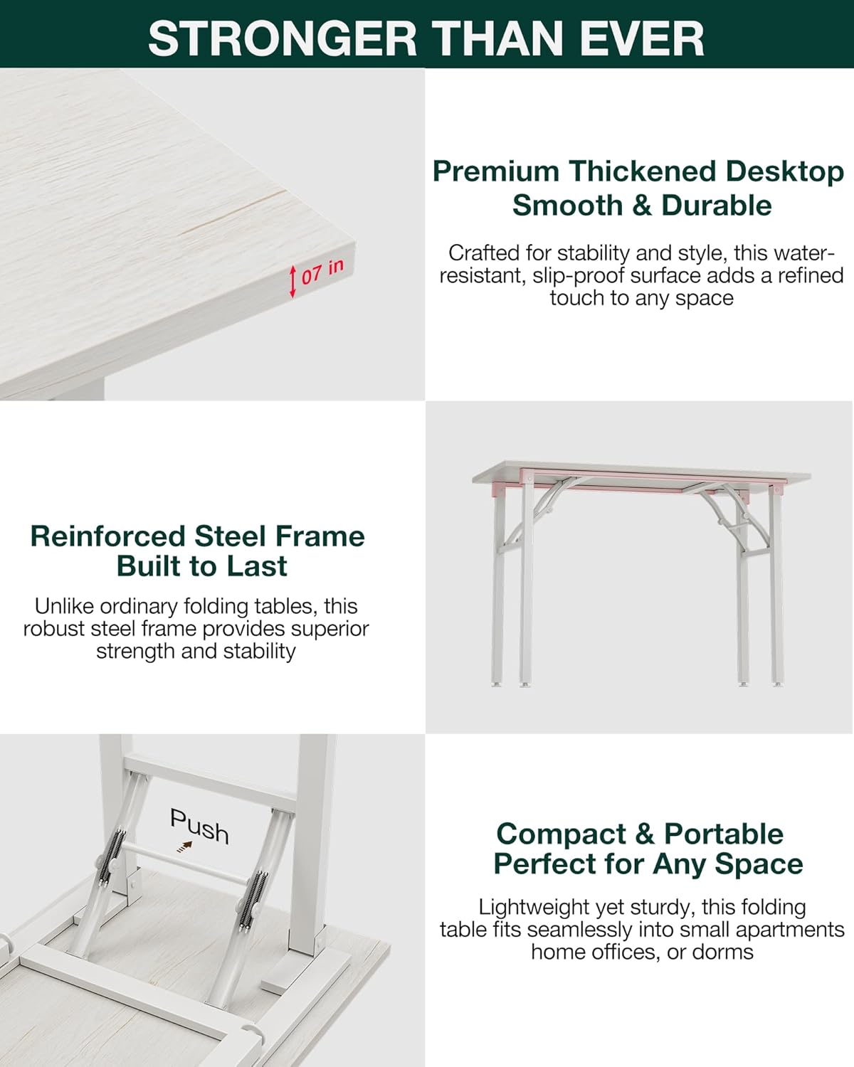 Frylr Small Folding Computer Desk – Portable 43.3 Inch Foldable Laptop Table, Collapsible and Compact for Easy and Fast Setup, Lightweight for Small Spaces, Home Craft and Study Use, White Ash