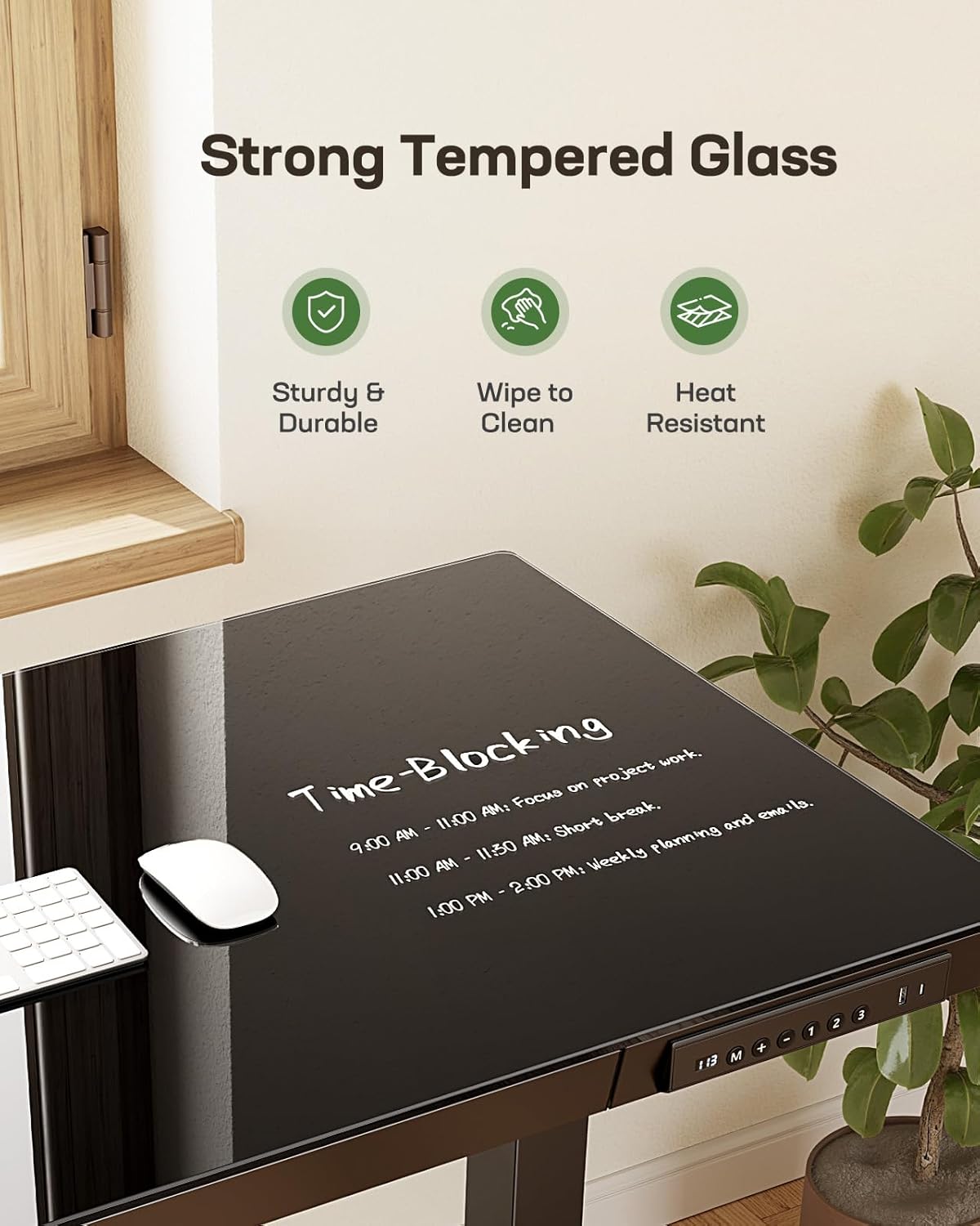 Marsail Glass Standing Desk with Drawer,55 x 28 inch Electric Standing Desk, Sit Stand Desk with One-Piece Tabletop & USB Charging Ports, Height Adjustable Desk with Storage for Home & Office Black