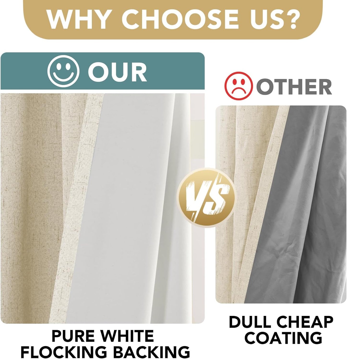 H.VERSAILTEX 100% Blackout Curtains for Bedroom Thermal Insulated Linen Textured Curtains Heat and Full Light Blocking Drapes Living Room Curtains 2 Panel Sets, Bleached Sand, 52x84 Inch