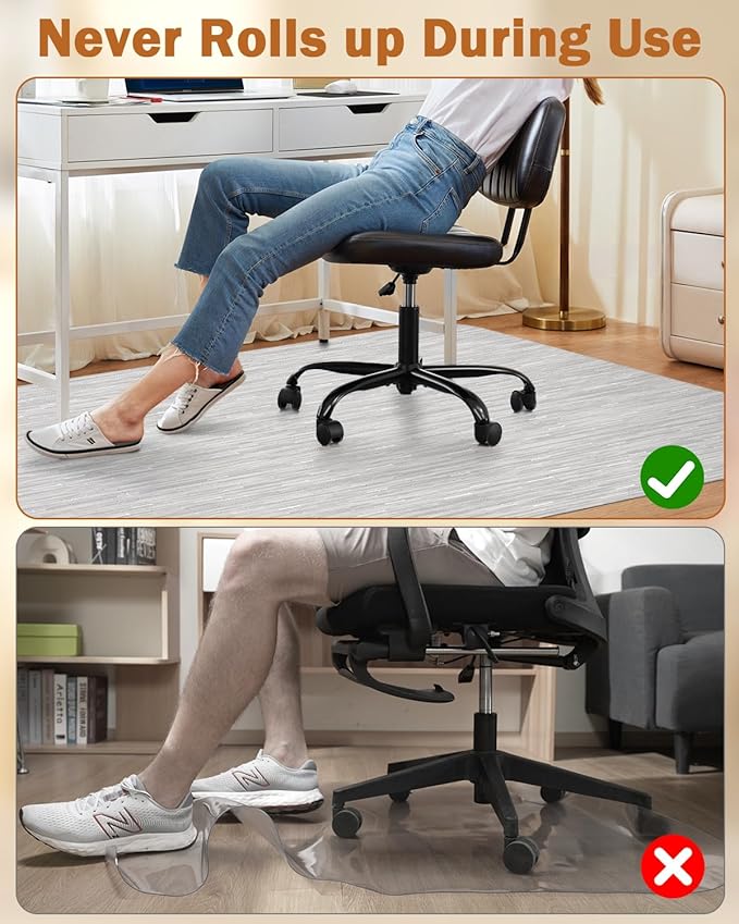 Blvornl Office Chair Mat for Hardwood Floor, 45"*53.1" Desk Computer Chair Mat for Hard Wood, Large Anti-Slip Hard Floor Protector Rolling Chair Mat, PVC Mat Desk Rug for Office and Home Silver Grey
