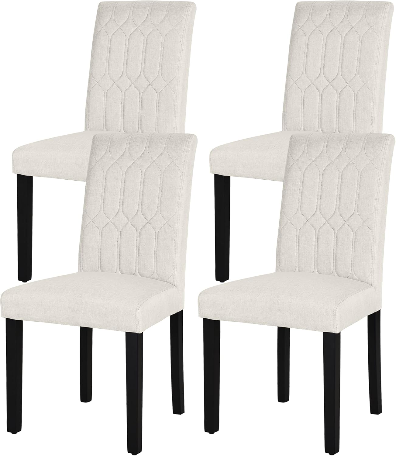 VECELO Upholstered Dining Chairs Set of 4, Modern Accent Parsons with Comfort Seat, Solid Wood Legs w/Rubber Footpads, for Living Room Kitchen, Beige