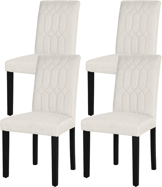 VECELO Upholstered Dining Chairs Set of 4, Modern Accent Parsons with Comfort Seat, Solid Wood Legs w/Rubber Footpads, for Living Room Kitchen, Beige